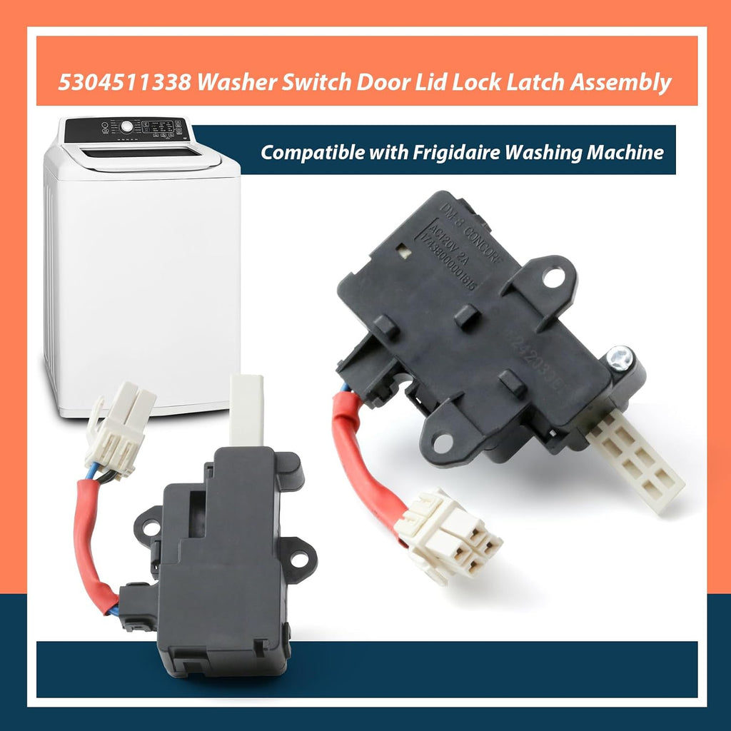 5304511338 Washer Switch Door Lid Lock Latch Assembly Compatible with Frigidaire Washing Machine Replaces 17438000001615 DLS-E5 4584280 AP6261624 PS12176462 EAP12176462 Repair E3 Fault Code