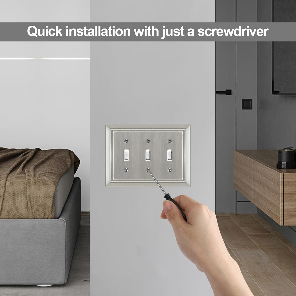 Metal Wall Plate for Electrical Outlets, Applicable to Triple Toggle