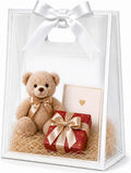 Small Clear Plastic Gift Bags with Handles, 7x10x3.15 in, 10 Pack, White