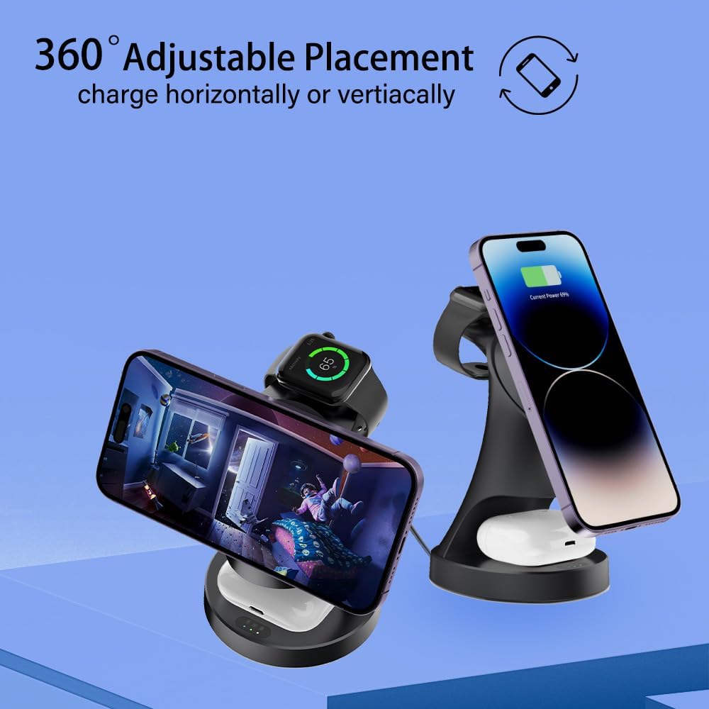 Wireless Charger,3 in 1 Magnetic Wireless Charger Stand, Fast Wireless Charging Dock for iPhone17/16/15/14/13/12