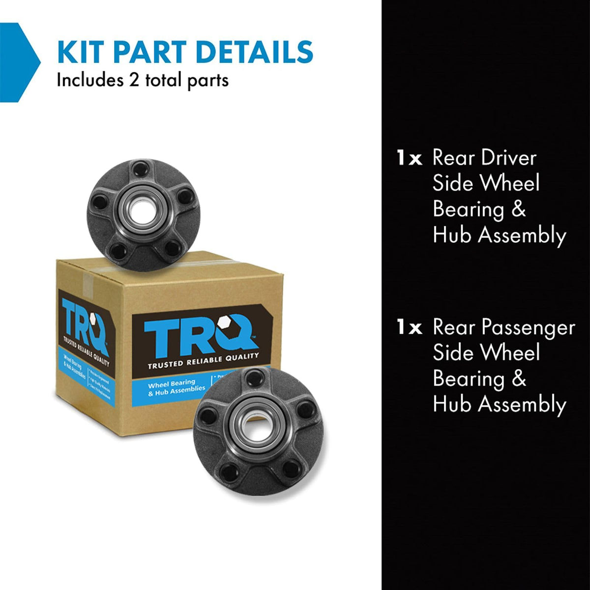 TRQ 2 Piece Rear Wheel Bearing & Hub Assembly Set