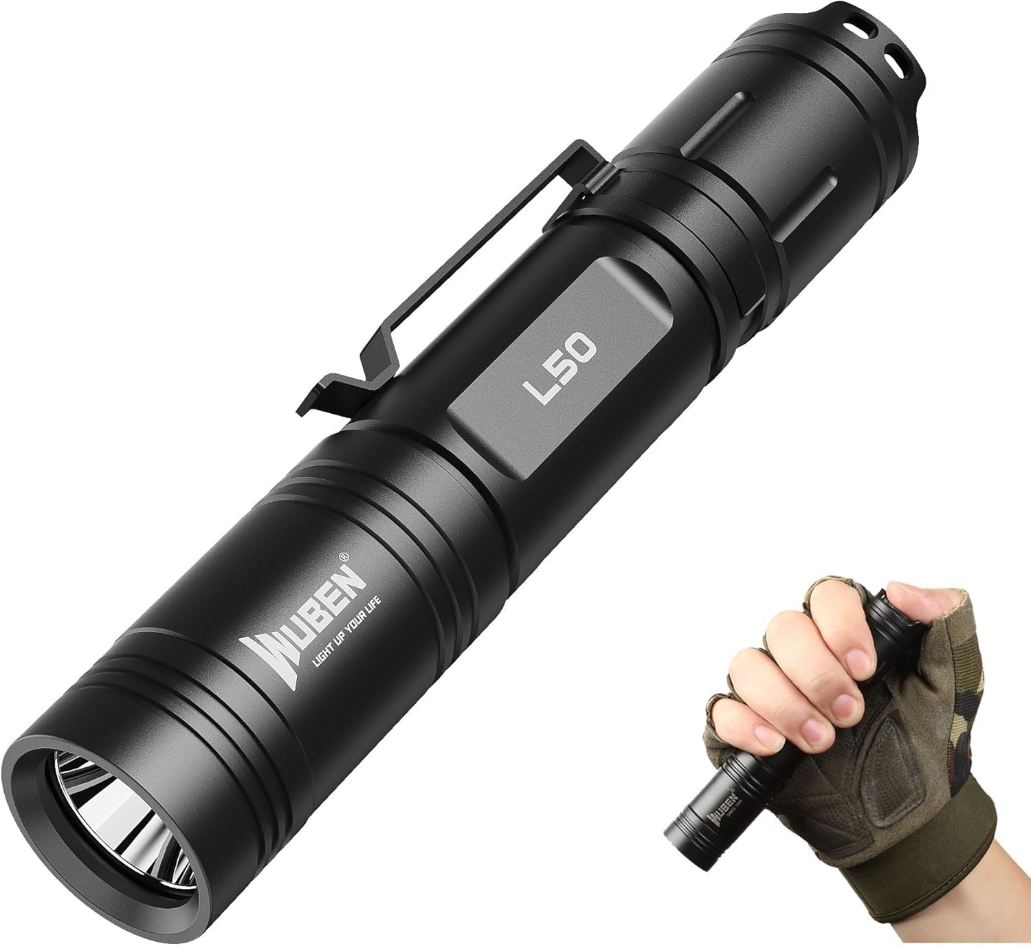 L50 Rechargeable Tactical Flashlight, 1200 High Lumens Super Bright Handheld Flashlighs, IP68 with 5 Mode Pocket