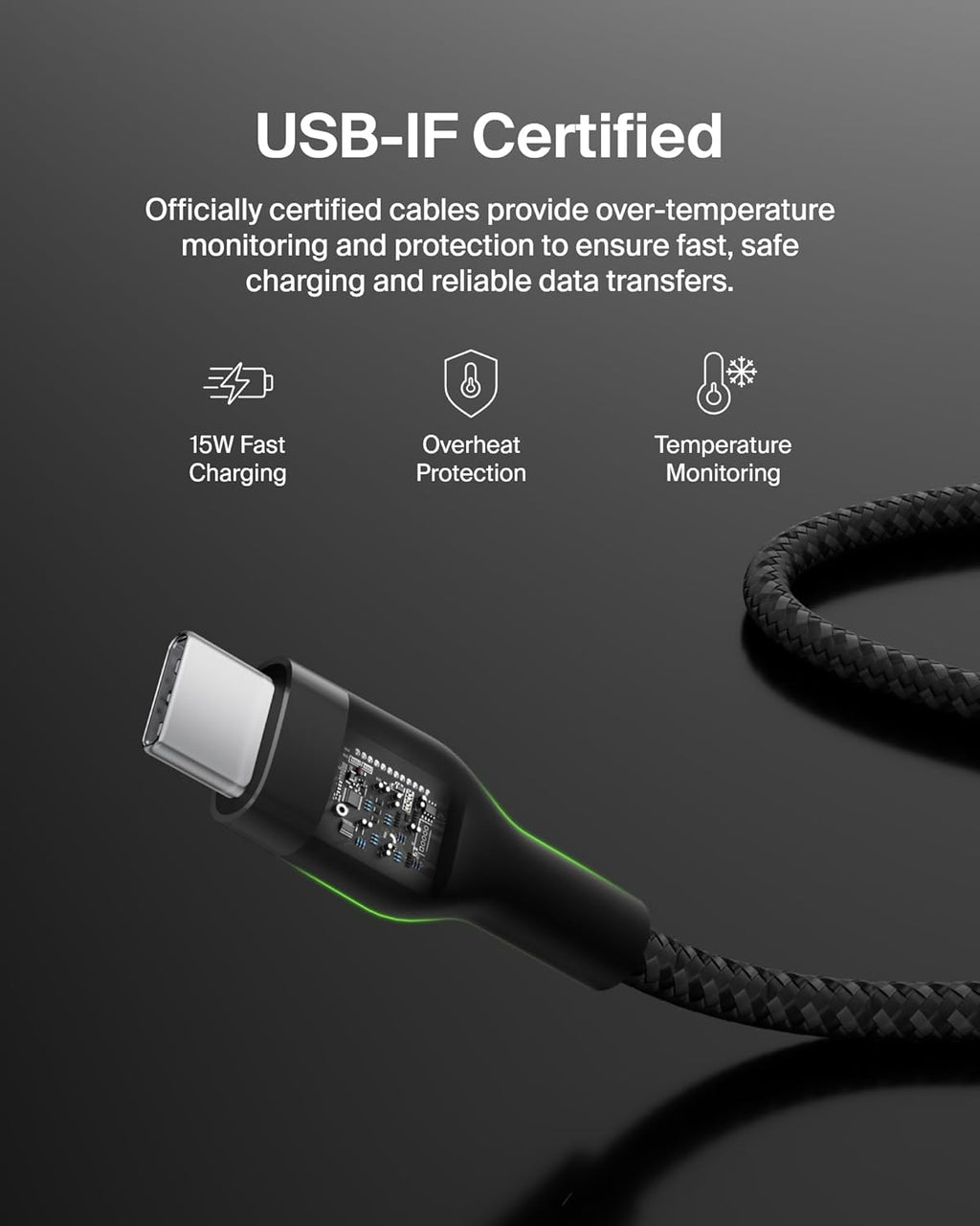 BoostCharge Pro Flex Braided USB-C to USB-A Cable (1M/3.3FT) USB-IF Certified Fast Charging Cable for iPhone 17