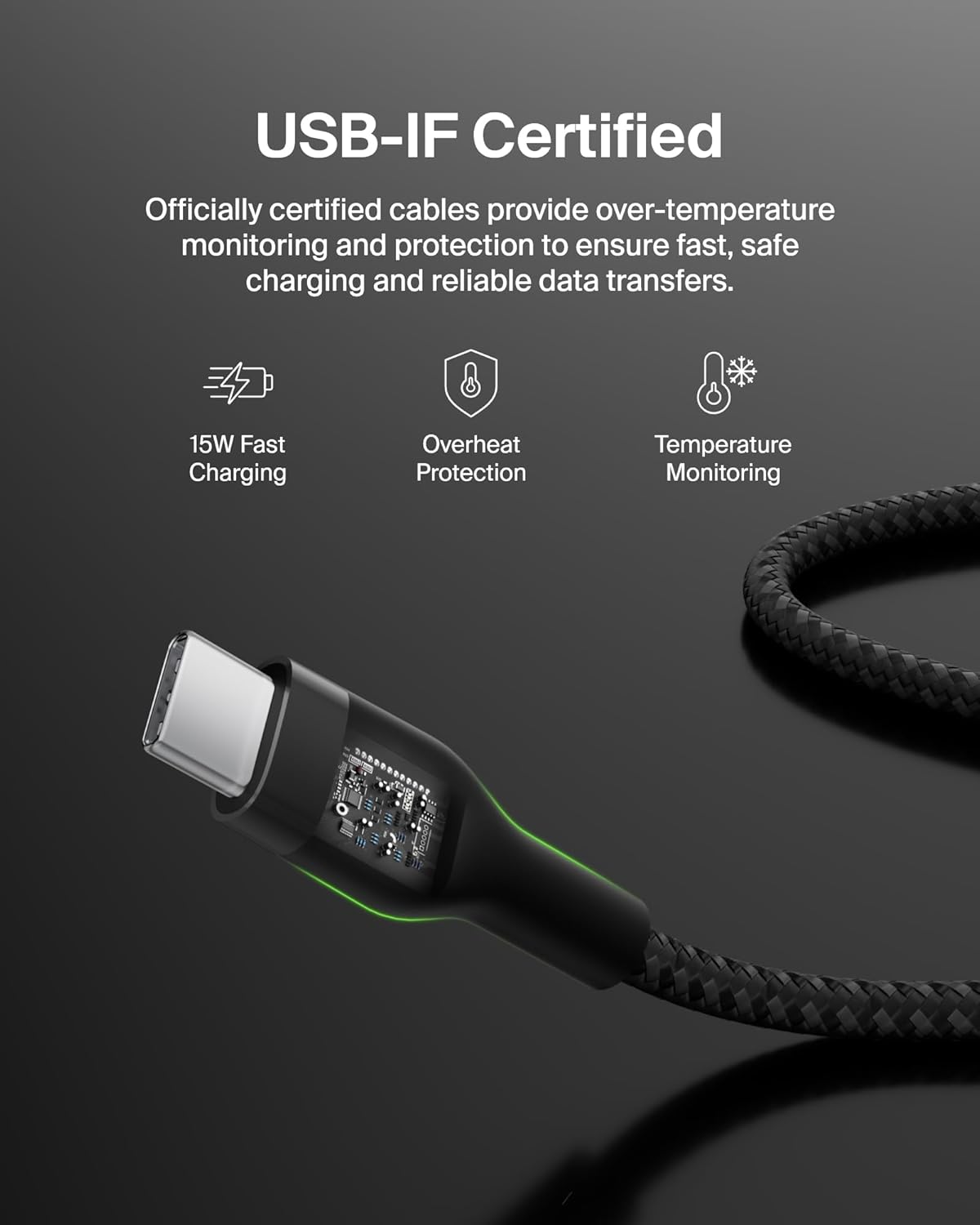 BoostCharge Pro Flex Braided USB-C to USB-A Cable (1M/3.3FT) USB-IF Certified Fast Charging Cable for iPhone 17