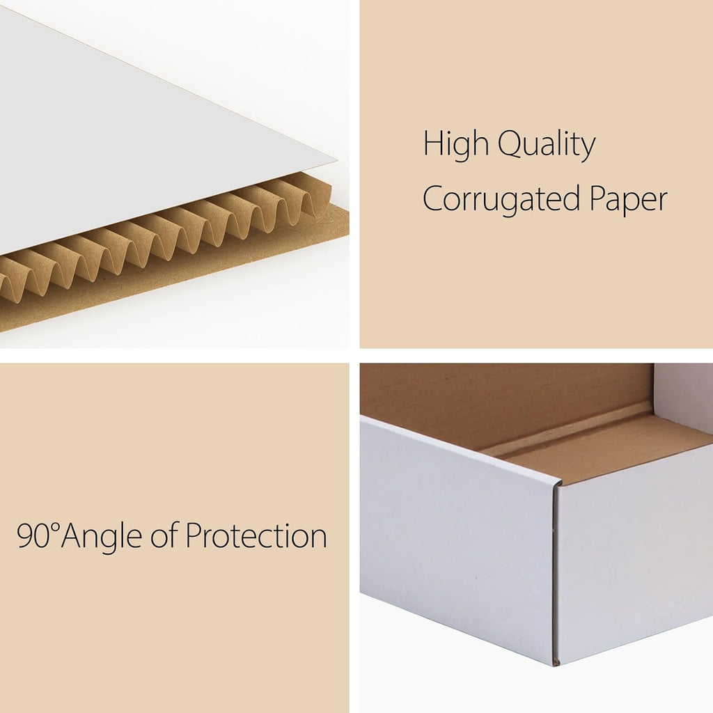 12x9x3 Shipping Boxes Set of 6, White Corrugated Cardboard Box for Packing, Mailing, Business