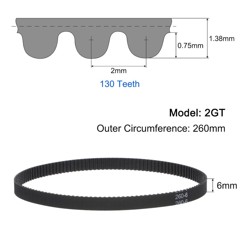 uxcell 10pcs 2GT Timing Belt Closed Loop Rubber Belts 260-2GT-6, 6mm Width x 260mm Length, 3D Printer Timing Belt