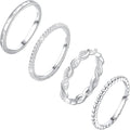 Sterling Silver Ring for Women, 4PCS Thin Stackable Rings Cubic Zirconia Thumb Ring Set Engagement Statement Wedding