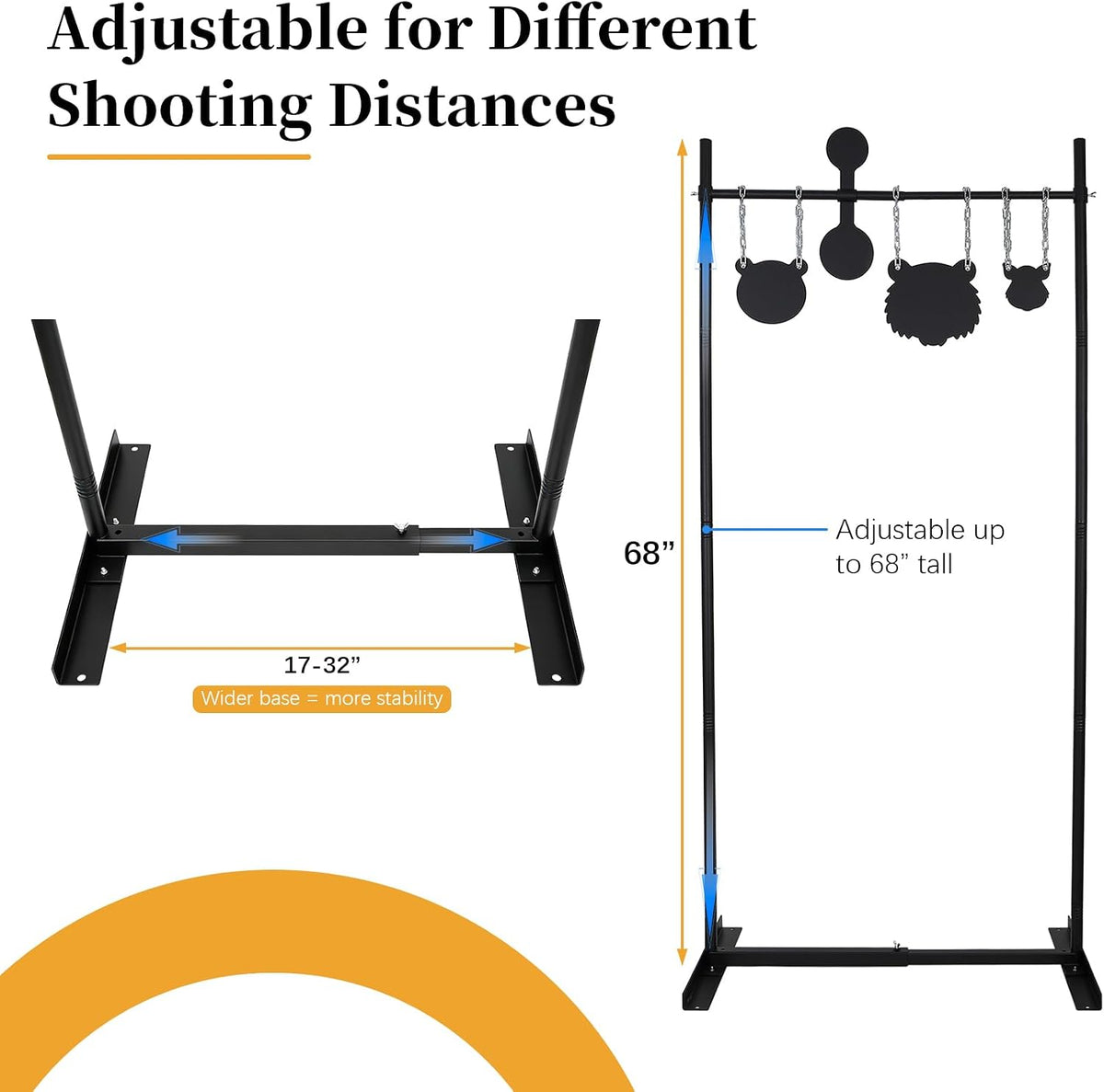 3-in-1 Adjustable Shooting Target Stand – 68'' Height, Base Width Adjustable 17'' to 32'', with Rotating Target