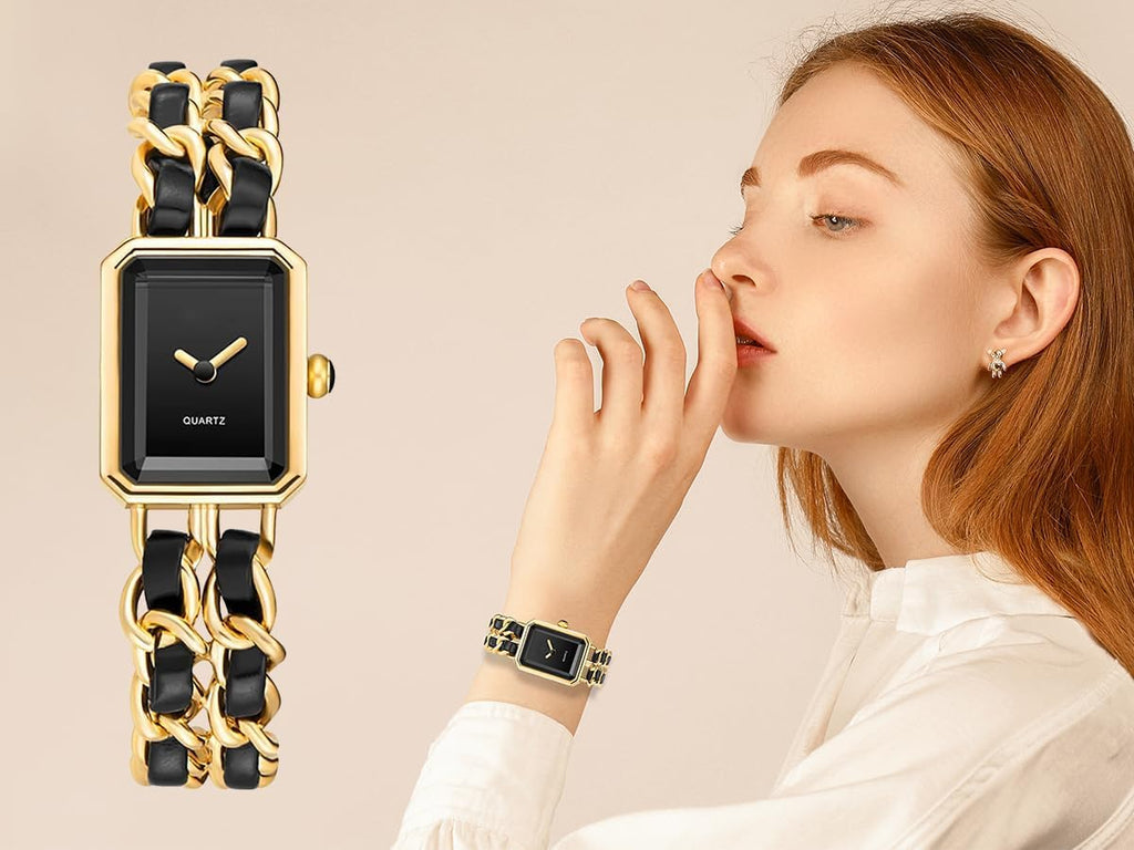 Elegant Womens Square Bracelet Watch, Chain Braid Band Quartz Watch | Retro Dress Design, Lightweight Fit, Adjustable