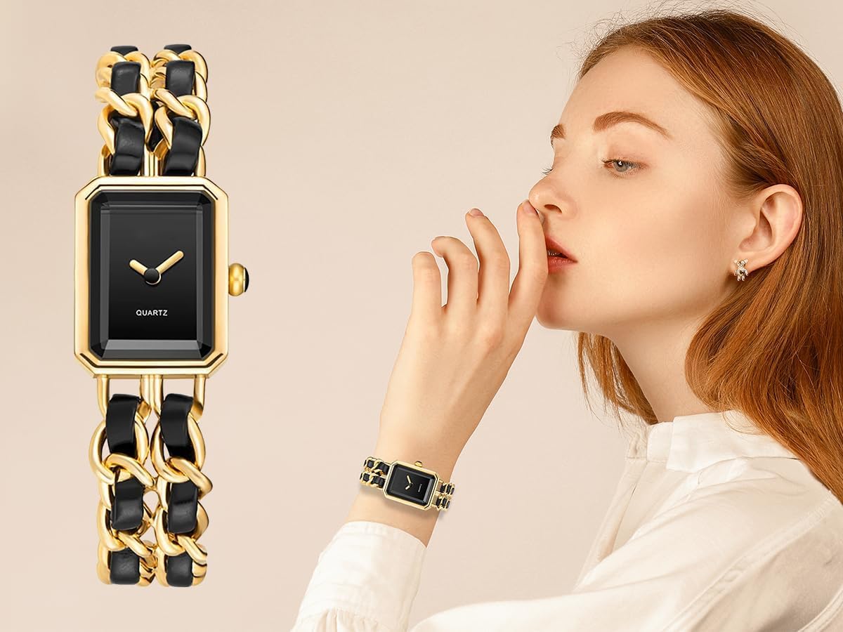 Elegant Womens Square Bracelet Watch, Chain Braid Band Quartz Watch | Retro Dress Design, Lightweight Fit, Adjustable