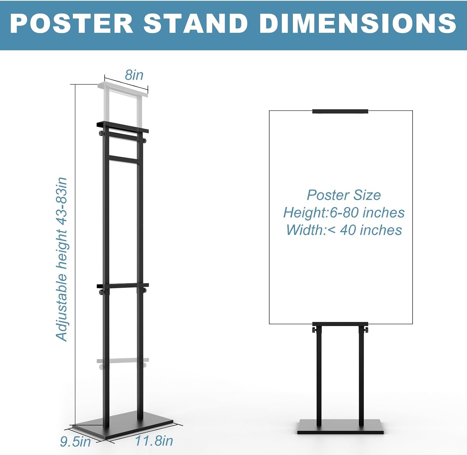 Poster Stand for Display Pedestal Sign Stand | Double Sided Sign Holder Floor Stand, Non-Slip Base, Heavy Duty, 75"