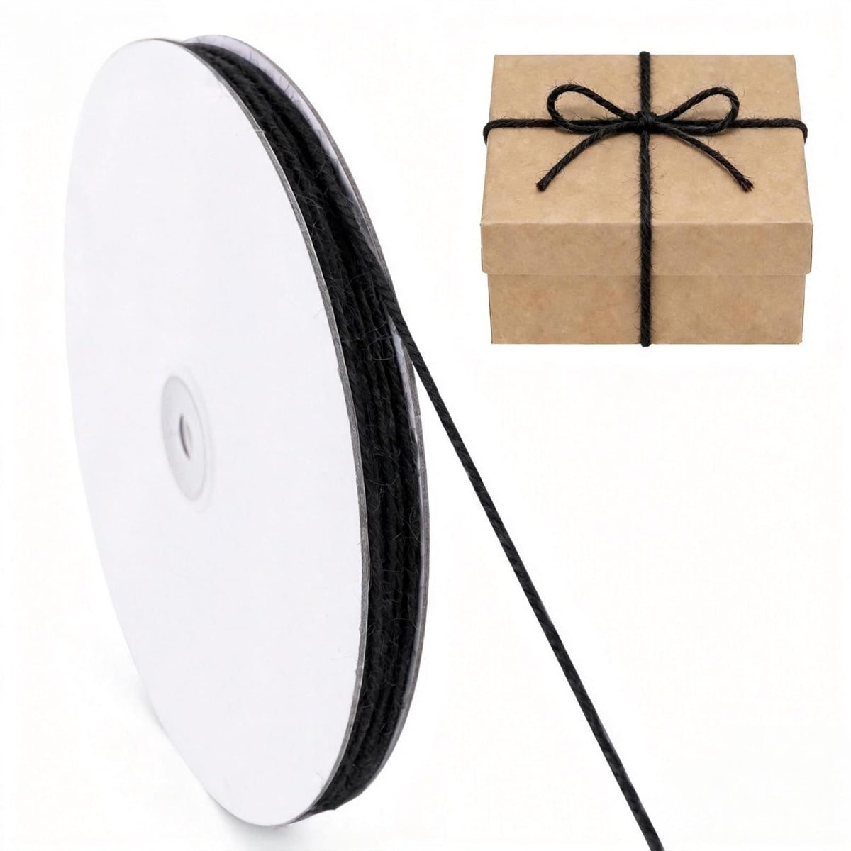 Black Jute Twine 328ft, 2mm String Twisted for Gift Wrapping