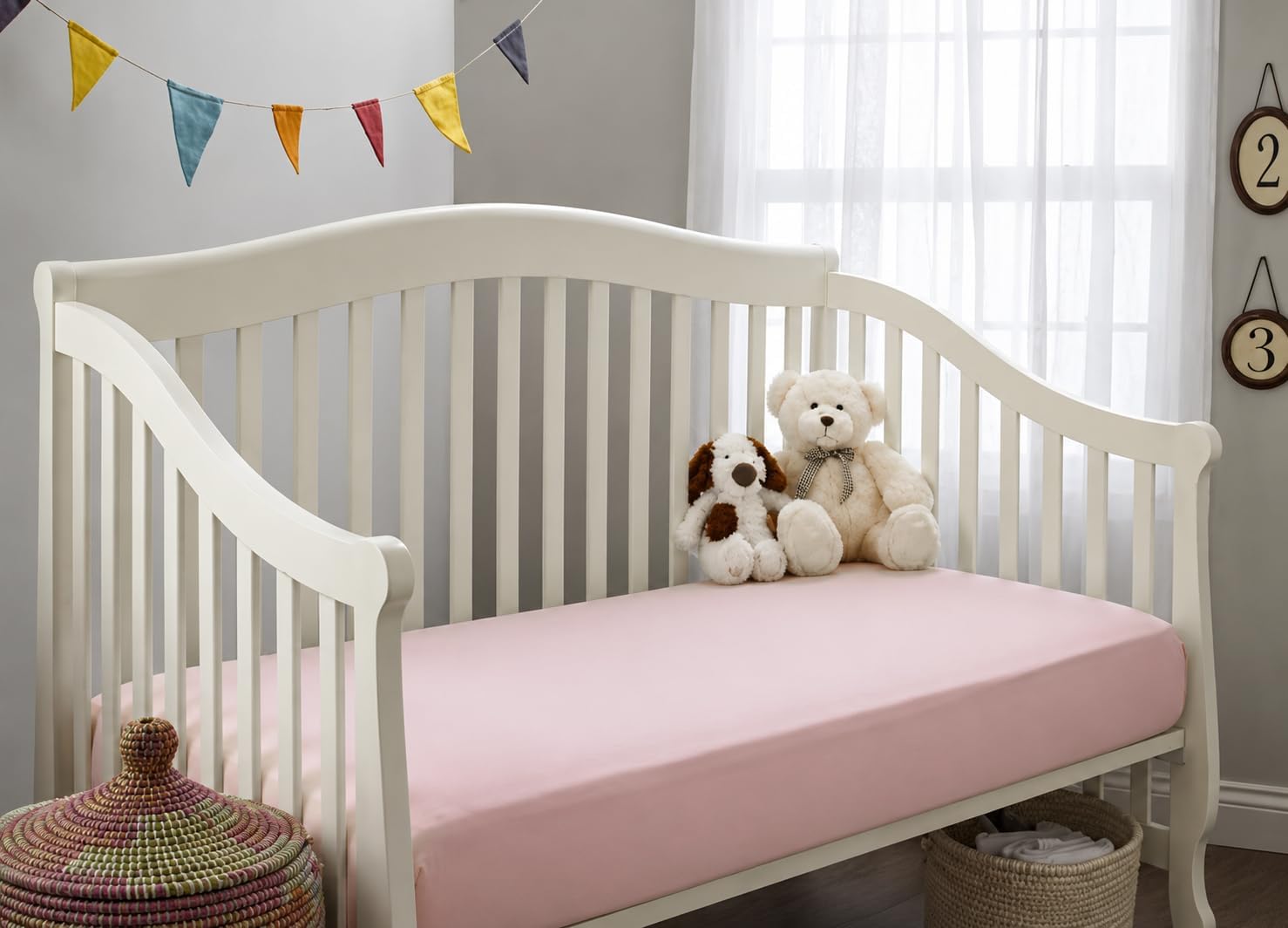 100% Natural Cotton Fitted Crib Sheet 52" x 28" - Soft, Breathable, Hypoallergenic & Gentle Toddler Bed Sheet, Baby
