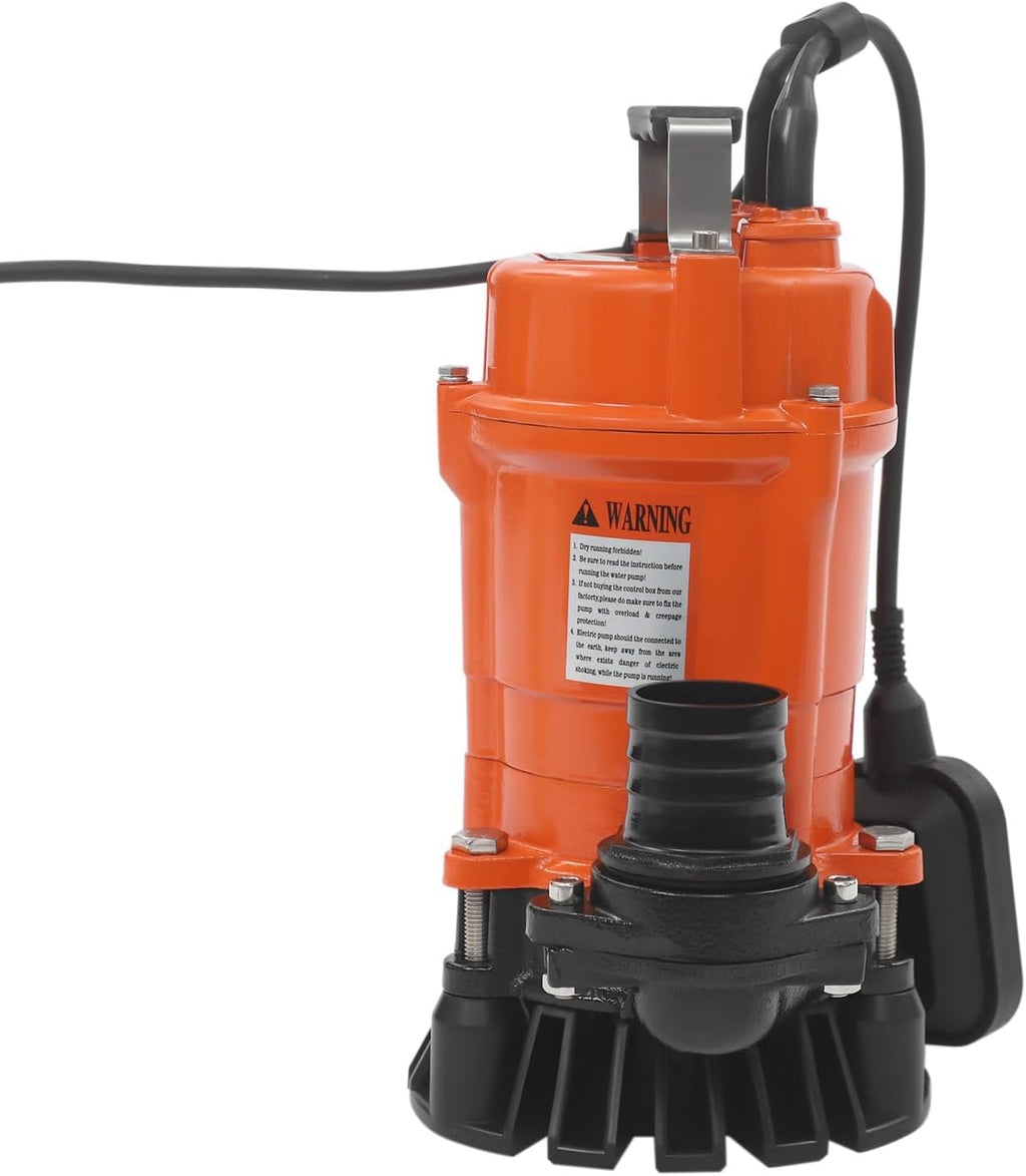 550W 110V Submersible Trash Pump 0.75HP 7 in Dirty Water Pump with IP68 Waterproof 49.21ft Lift for Basement Sewer