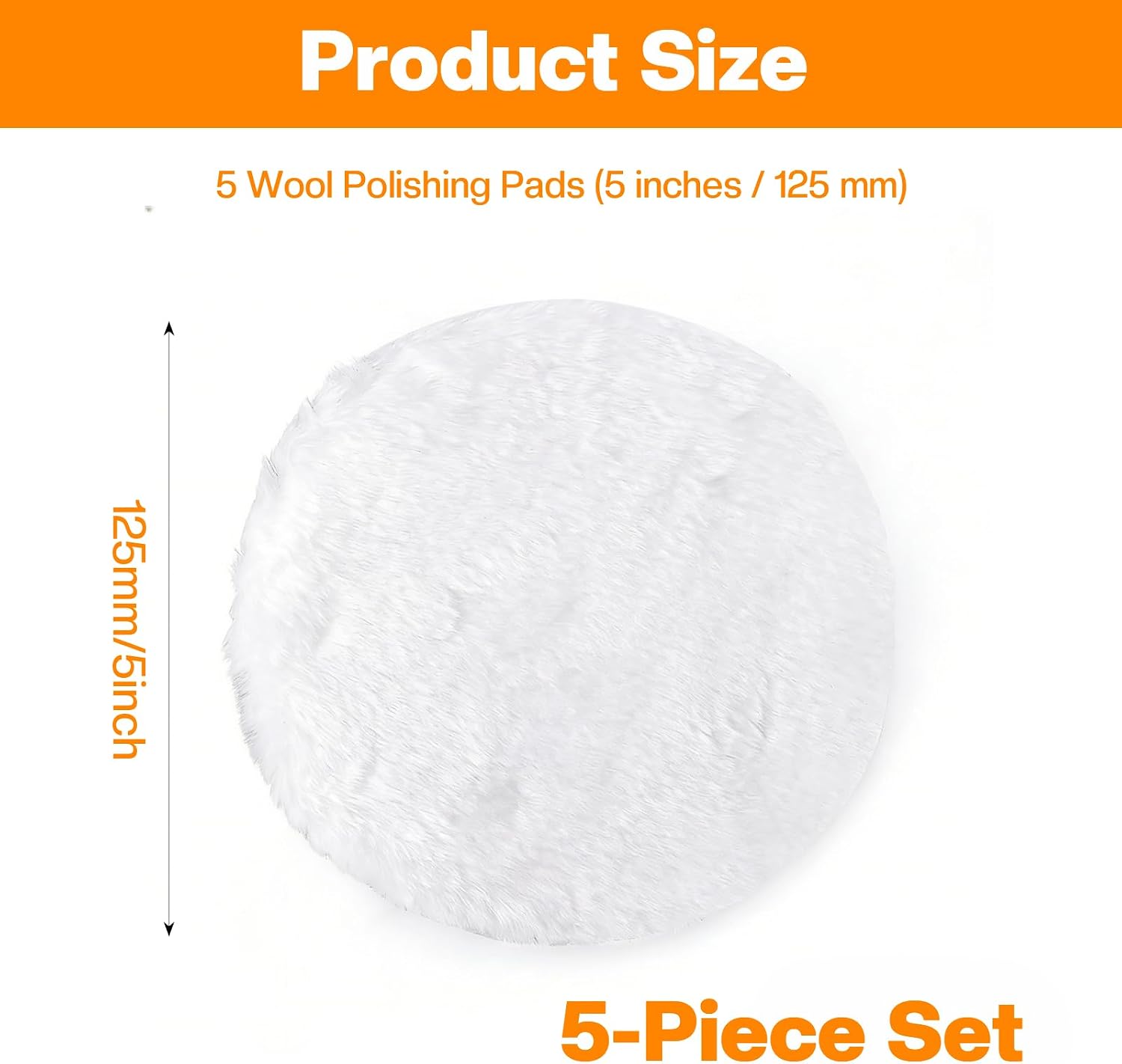 5PCS 5 Inch Wool Polishing Pads Hook and Loop White Buffing Pads for Orbital Sander Polisher Buffer Synthetic