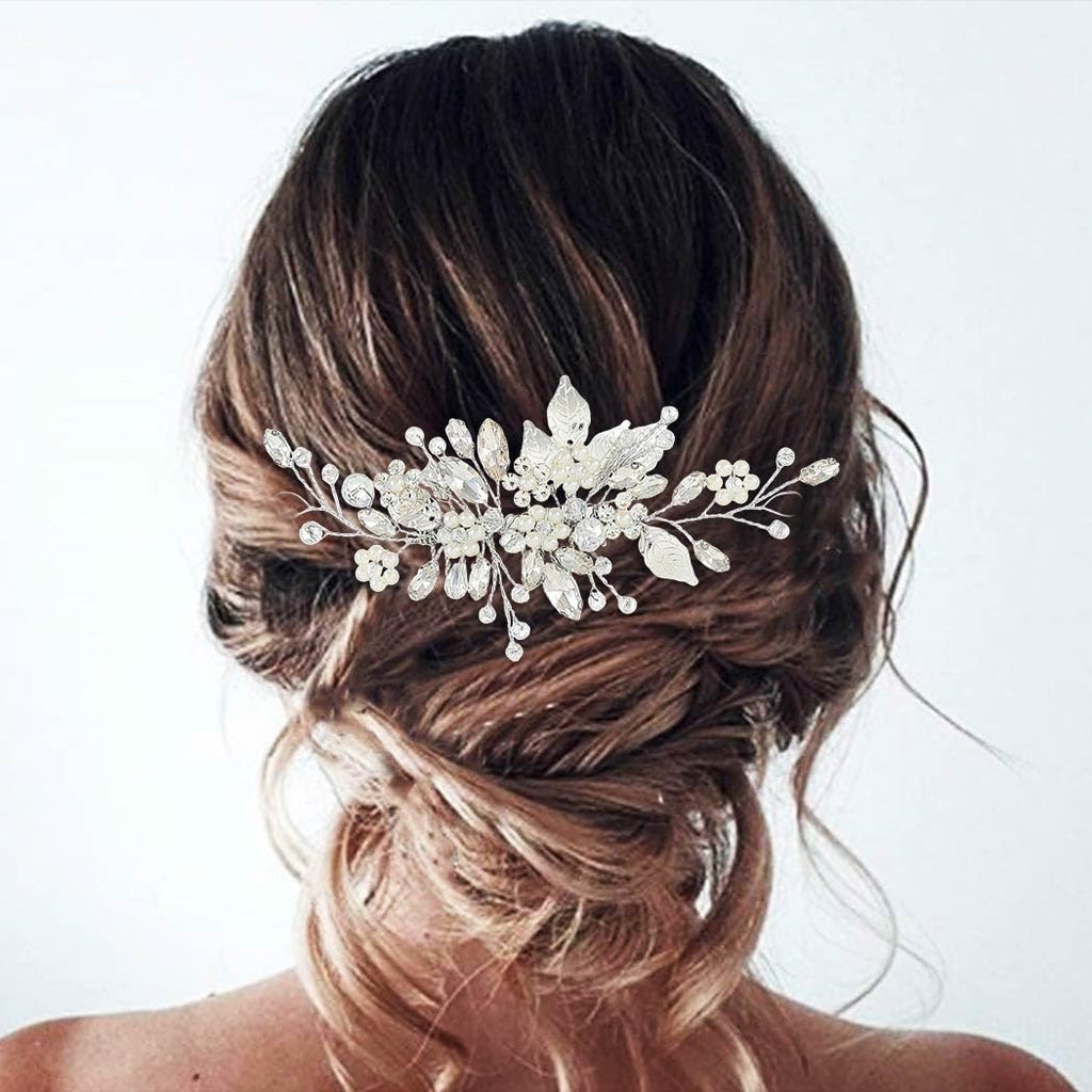 Leaf Bride Wedding Hair Comb Pearl Bridal Hair Piece Crystal Side Comb Hair Accessories for Women and Girls
