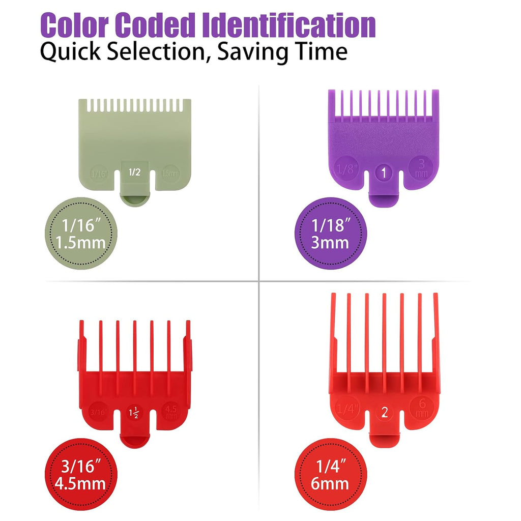 4 Professional Hair Clipper Guards Cutting Guides Fits for Most Wahl Clippers, Color Coded Clipper attachment