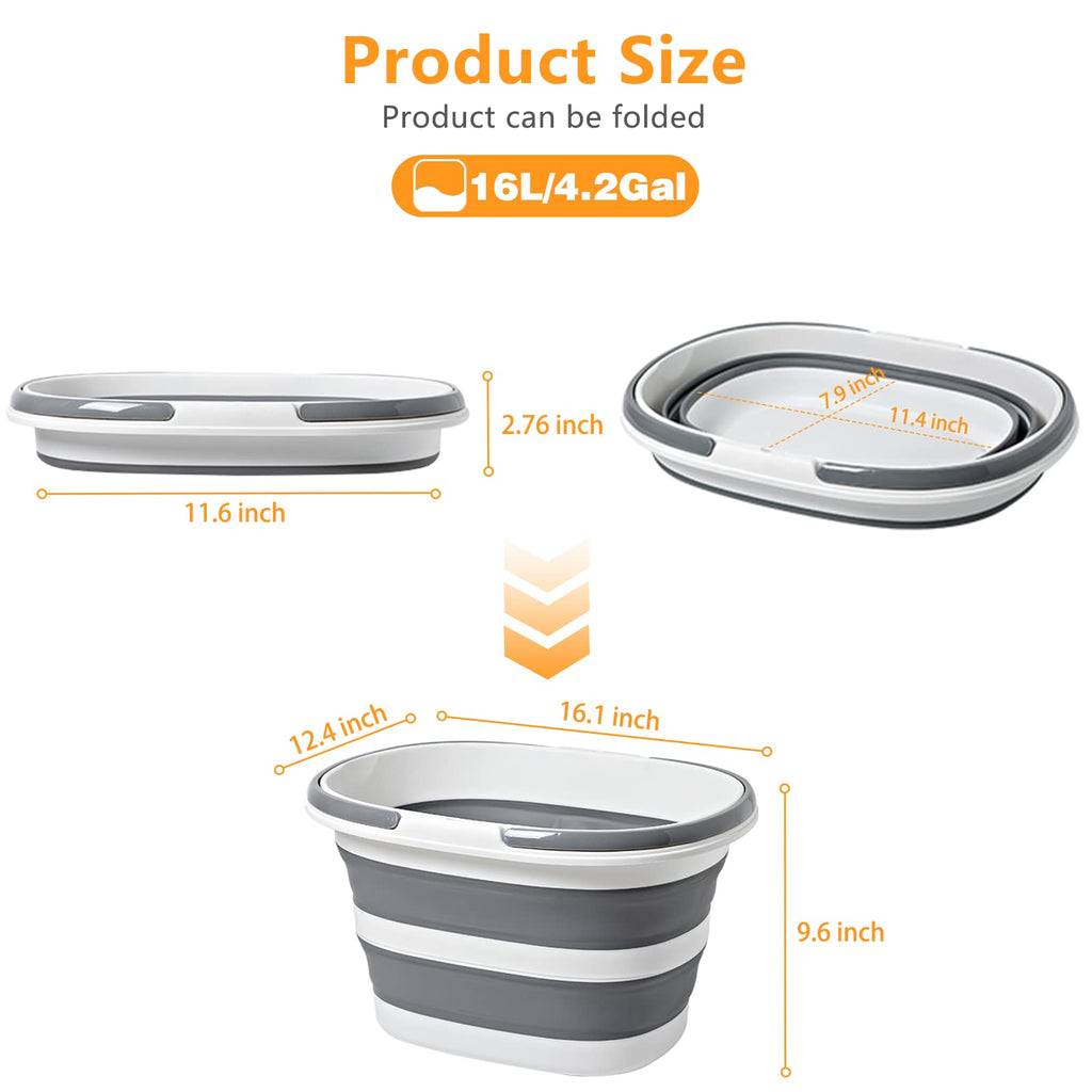 Collapsible Bucket 4.2 Gallon - 2 Pack Gray Mop Buckets
