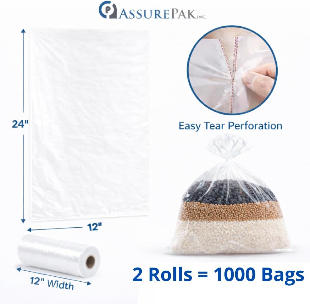 Clear Poly Bags, 12" x 24", 1.5 Mil, 1000 Count, 2 Rolls
