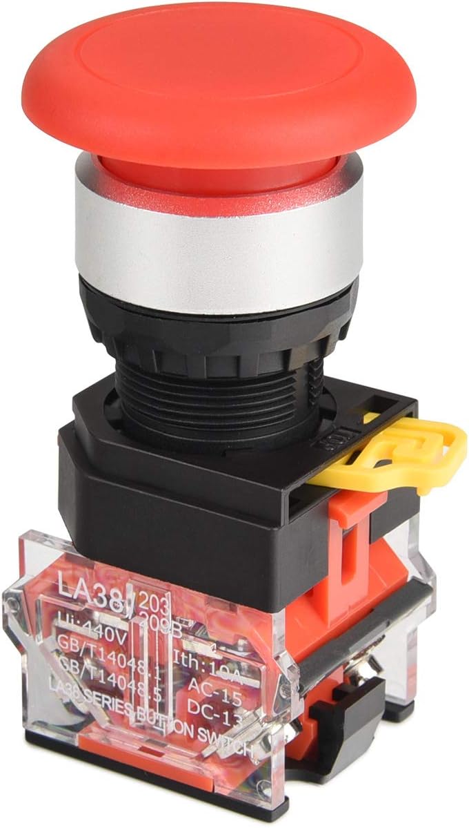 APIELE 22mm Momentary Mushroom Head Push Button Switch 1NO1NC 7/8'' Mouting Size (Red)