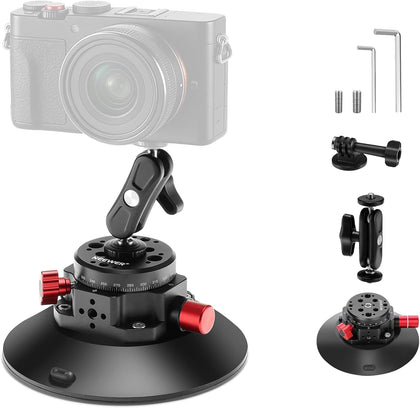 6"/15.2cm Camera Suction Cup Mount with Ball Head Magic Arm, Metal Suction Cup Mount on Car Windshield Dash for