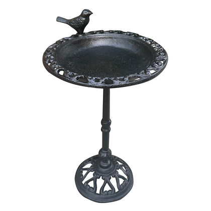 Cast Iron Bird Bath & Feeder (15.2" Tall, 10" Basin) - Heavyweight Outdoor Garden Decor with Elegant Filigree & Bird