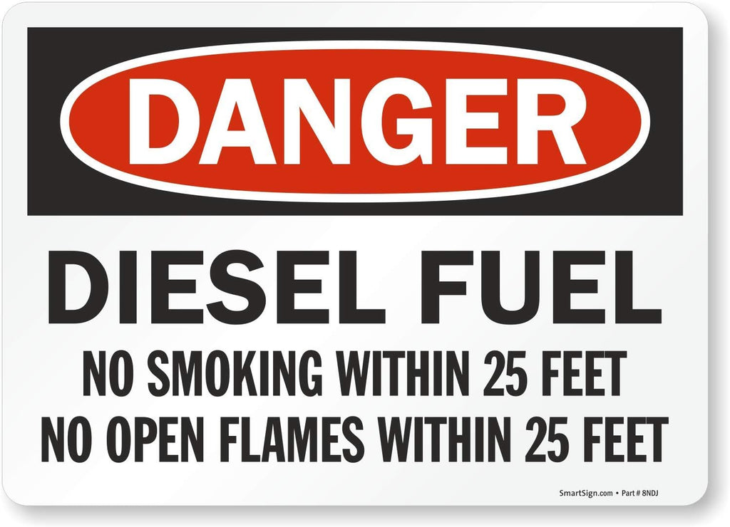 U9-2495-ND_10x14 Adhesive Vinyl OSHA Safety Sign, Legend "Danger: Diesel Fuel No Smoking", 10" high x 14" wide