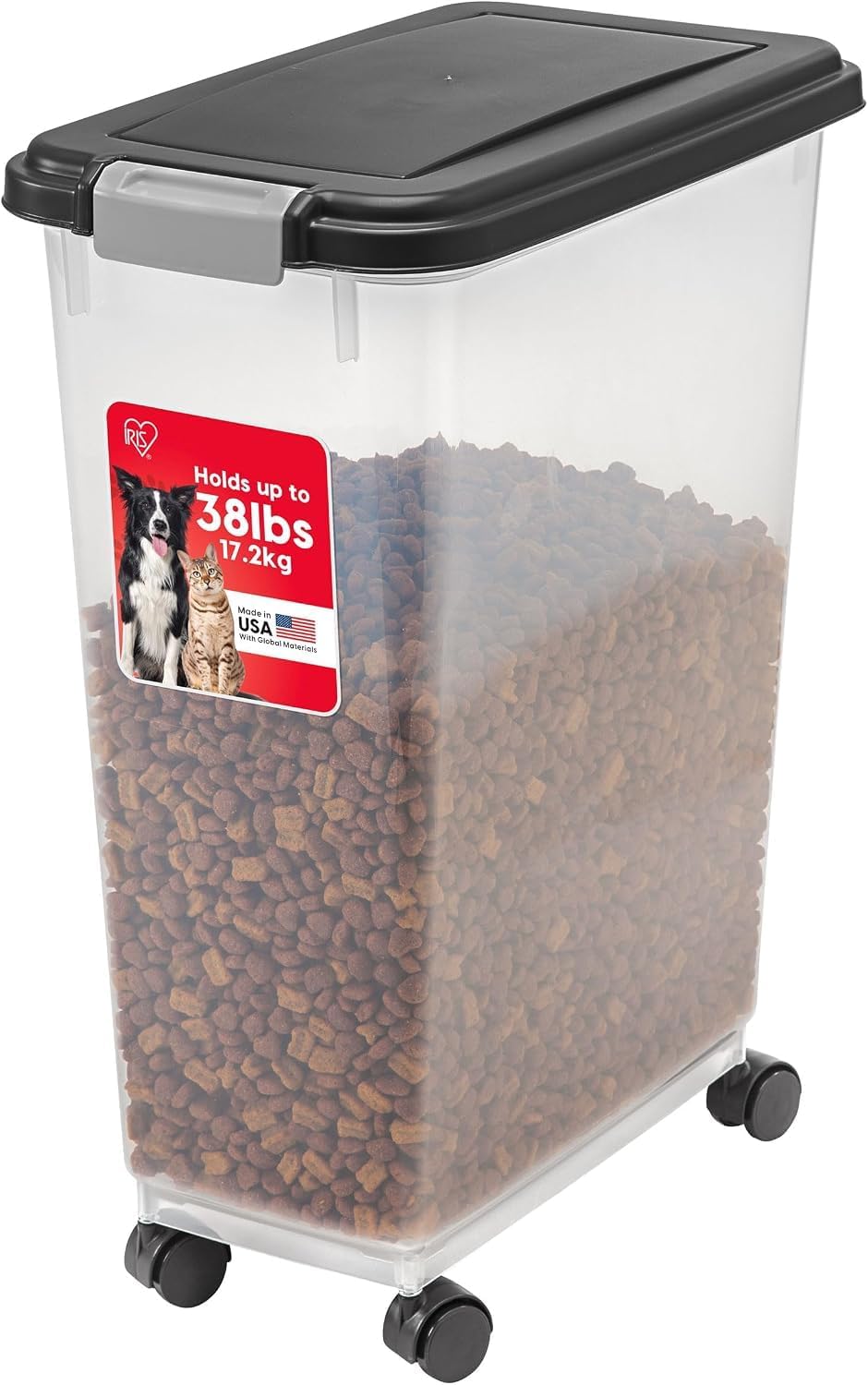 Dog Food Storage Container, Up to 38 lbs, Black, Made in USA