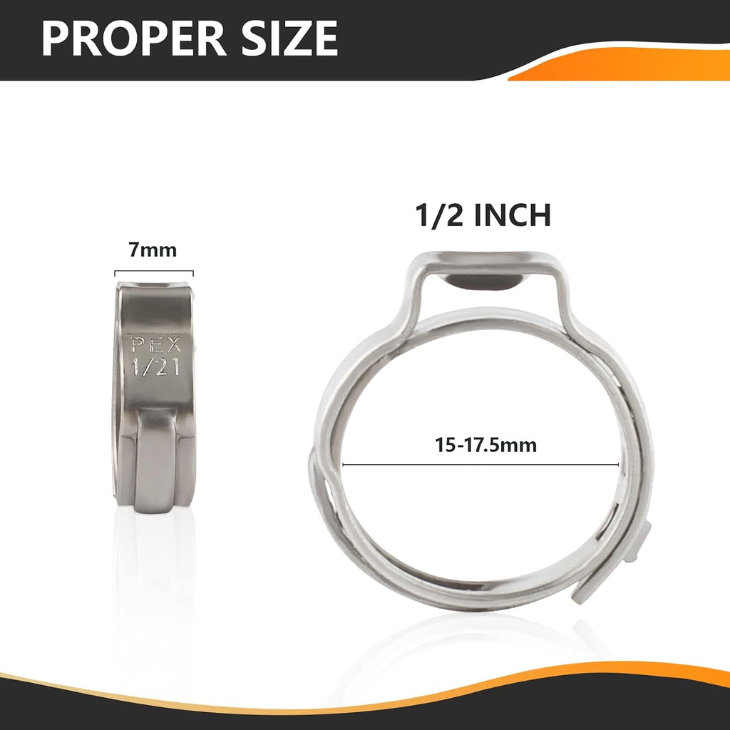 100PC HeSun 1/2" PEX Crimp Ring, Pex Cinch Clamp Ring(CLAMP016-100)