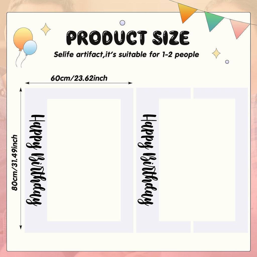 32 x 24 in Extra Large Happy Birthday Photo Booth Frame Props,White