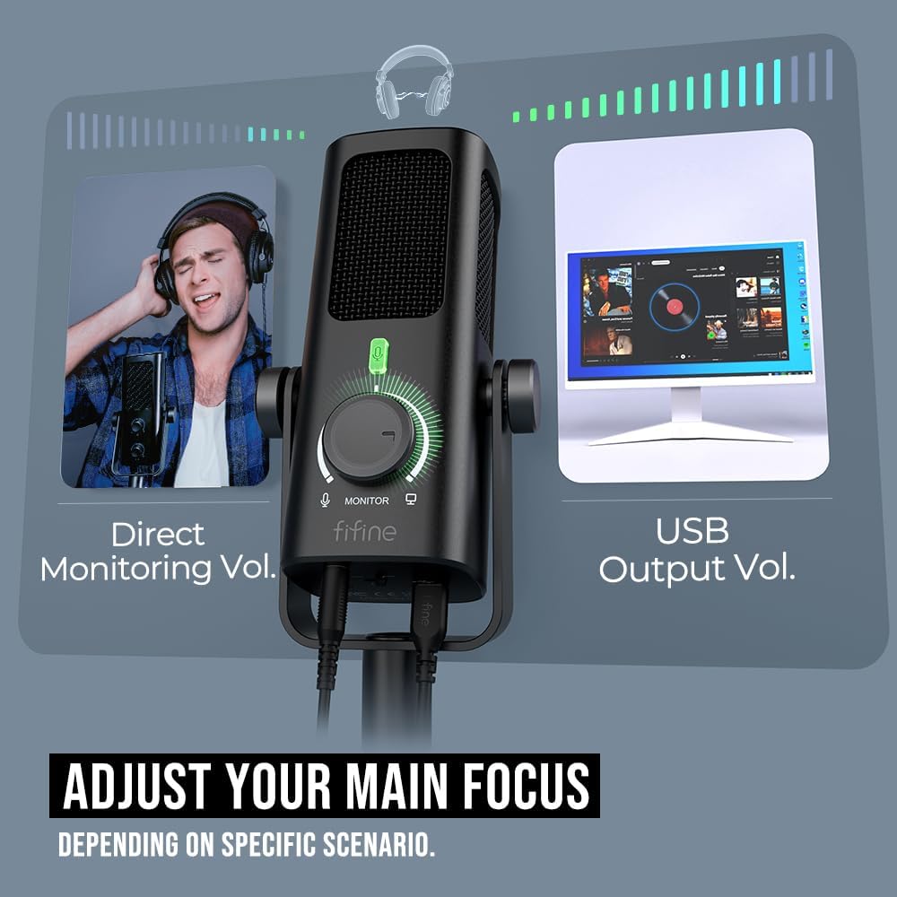 AmpliTank PROFILE3 USB Condenser Microphone for Studio Podcast | Desktop Computer Recording Mic, Monitor Mix, Volume