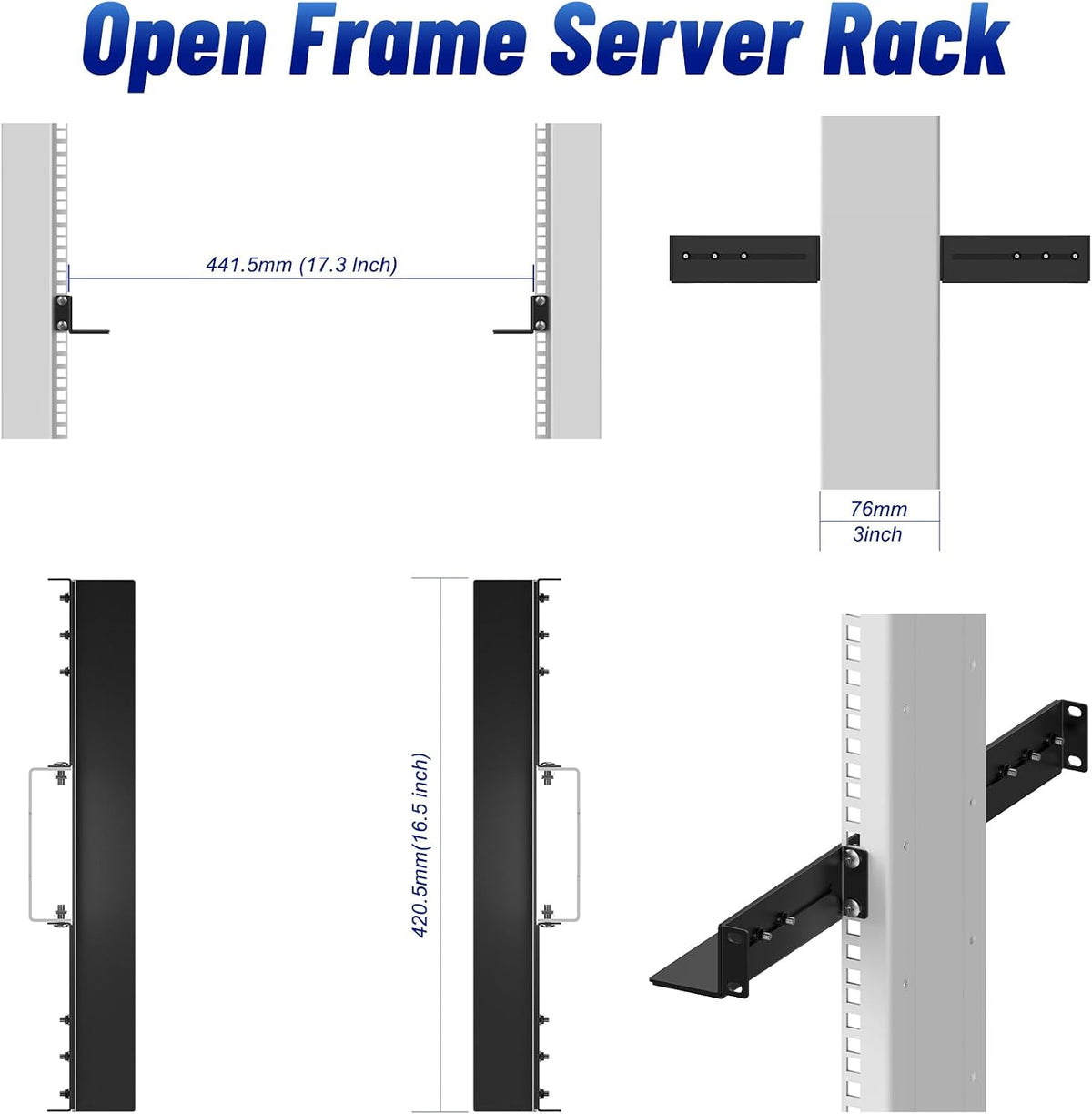 1U 19inch Server Rack Rails 15-24 inch Adjustable Depth Server Rack Rail for Universal 2&4-Post Rack Mount Rails for Network Equipment, Server, UPS Mounting Rail Kit Server Rack Accessories 2Packs