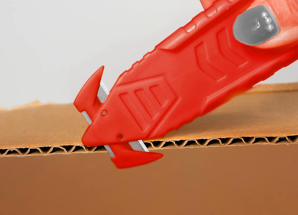 Safety Box Cutter Knife, Recessed SS Blade, 10-Pack, Red