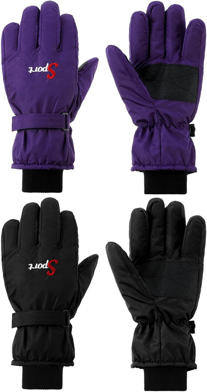 2 Pairs Winter Ski Gloves Men Women Waterproof Snow Gloves Adjustable Snowboard Mittens for Cold Weather Men Women
