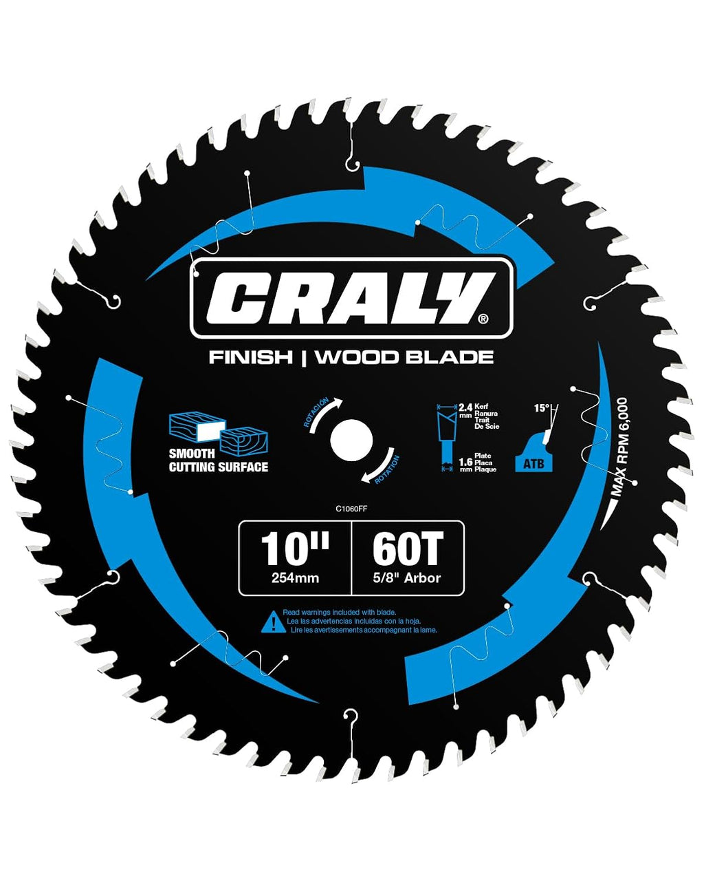 10 Inch 60 Teeth Fine Finish Wood Cutting Circular Saw Blade, 5/8 Inch Arbor, Carbide Tipped, Thin Kerf, Black Ice