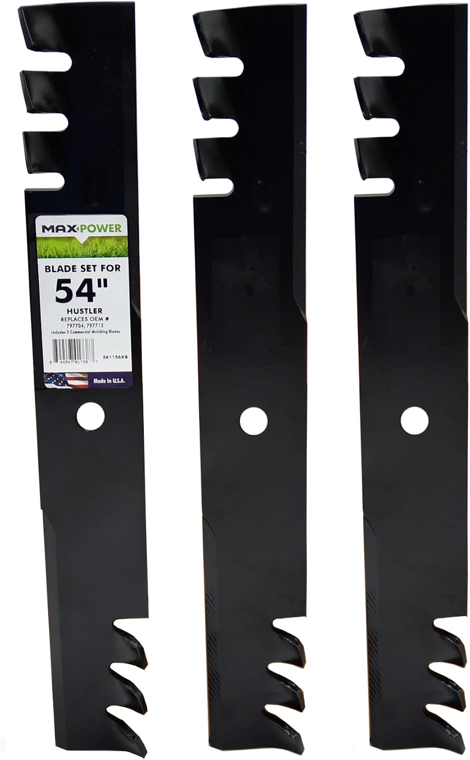 561156XB USA Made 3 Commercial Mulching Blade Set | For 54" Hustler mowers, Replaces OEM numbers 797704, 797712