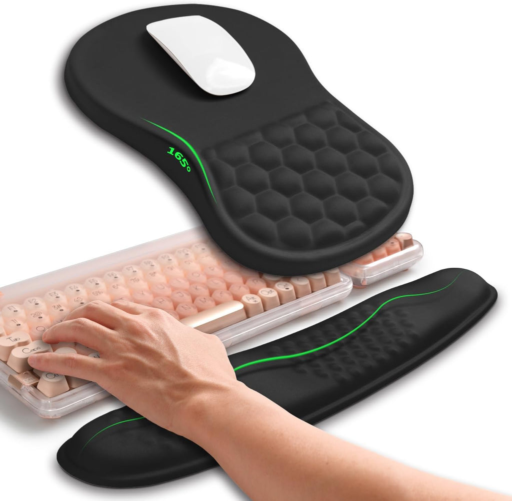 2in1 Combination, Wave Keyboard Wrist Rest and Ergonomic Curvature Mouse Pad Wrist Support for Relieve Wrist Pain