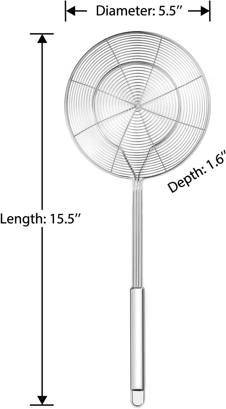 Solid Stainless Steel Spider Strainer Skimmer Ladle for Cooking and Frying, Kitchen Utensils Wire Strainer Pasta