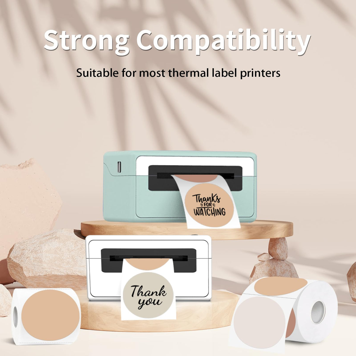 Thermal Label,3 Inch Beige Gradient Round Thermal Printer Sticker,Self-Adhesive Round Direct Thermal Labels,Thermal
