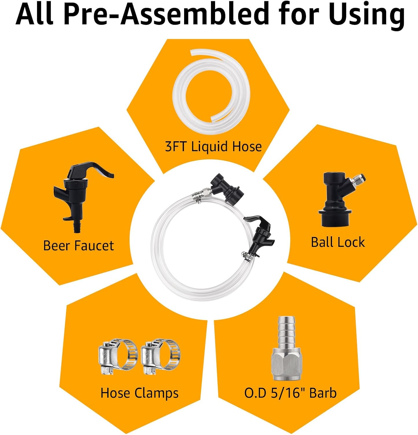 3FT Ball Lock Beer Line Assembly Kit Picnic Tap Corny Keg Dispenser 1 Pack | Pre-Assembled, Healthy Picnic Tap, Food