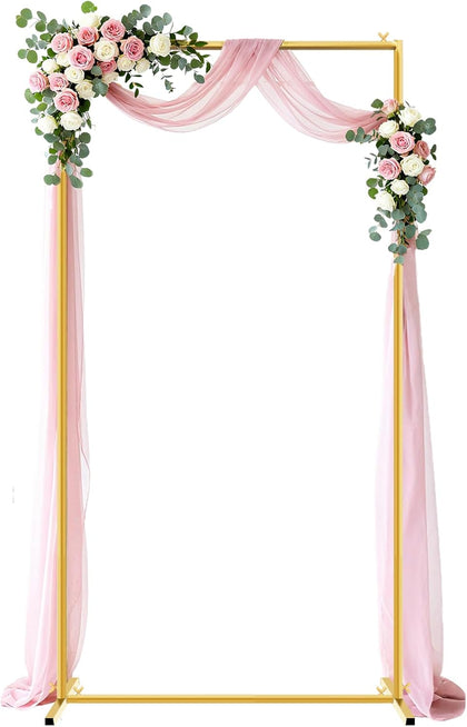 Gold Wedding Arch Backdrop Stand, 6.6 * 3.3FT Square Backdrop Stand Balloon Flower Metal Frame for Ceremony