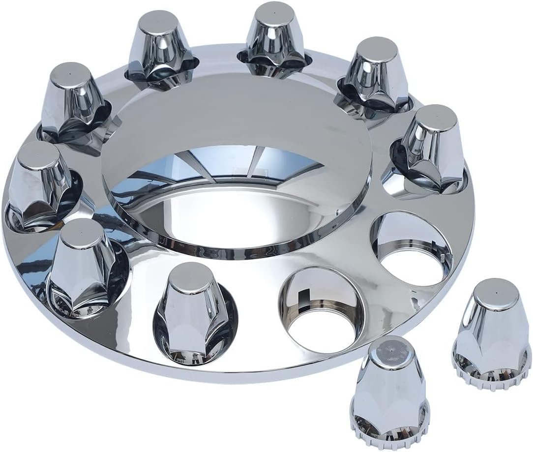ABS Plastic Chromed Hubcaps Wheel Front Axle Cover Set with 33mm Thread-On Lug Nut Covers for Semi Trucks (Dome)