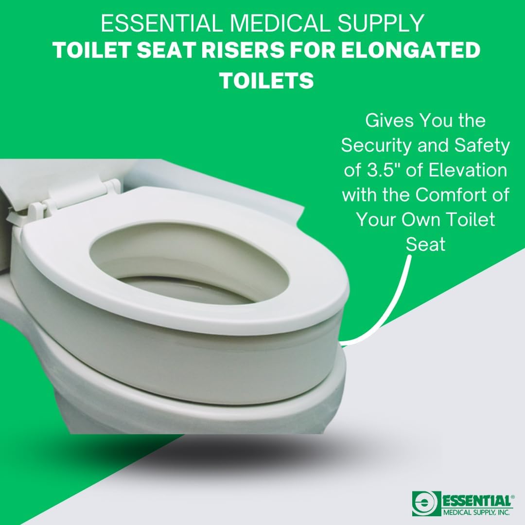 Toilet Seat Riser for Elongated Bowl with 3.5" Rise - 19 x 14 x 3.5 Inch, Elevating and Raising Toilet Seat for