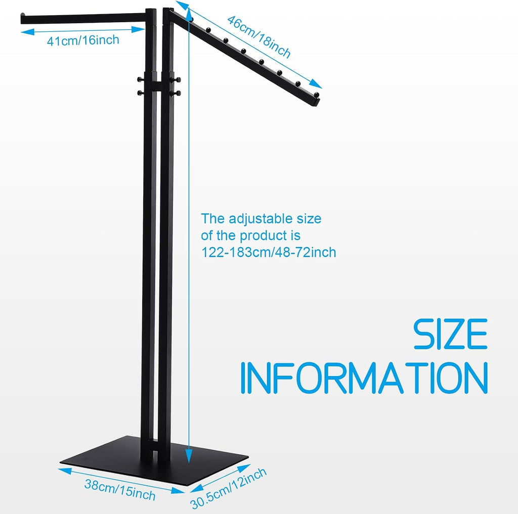 2 Way Clothing Rack with Straight and Slant Arms Heavy Duty Clothes Garment Rack for Retail Restaurants Storage