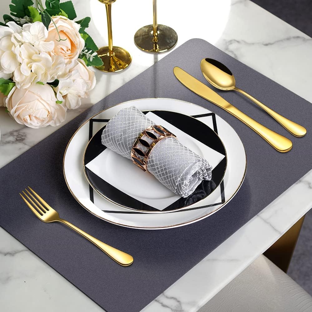 Gold Silverware Flatware Set for 8, 40 Piece Stainless Steel Cutlery Set With Titanium Golden Plated, Tableware