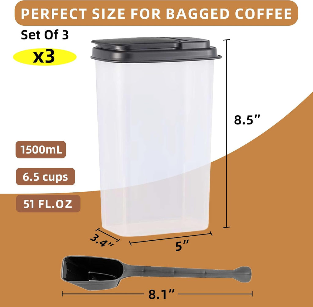 3-Pack Coffee Storage Containers with Scoop – Fit 12 oz Bags, Bag-in Design for Whole Beans & Ground Coffee –