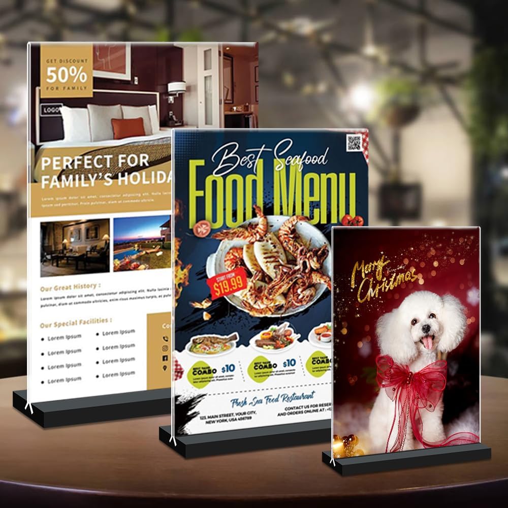 Acrylic Sign Holder 4x6, 12 Pack Clear Double Sided Menu Vertical Display Stand for Restaurants, Office, Store, Show