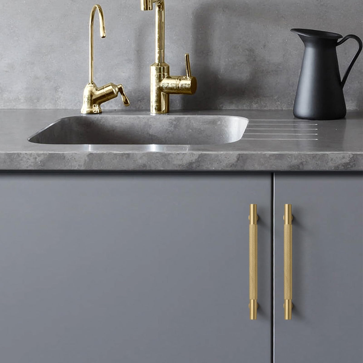 5" Knurled Solid Brass Cabinet Pulls, Brushed Matt Gold 5-Pack