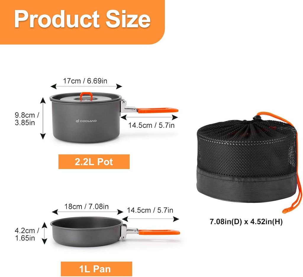 15pcs Camping Cookware Mess Kit, Lightweight Pot Fry Pan Set | Hard Anodized Aluminum