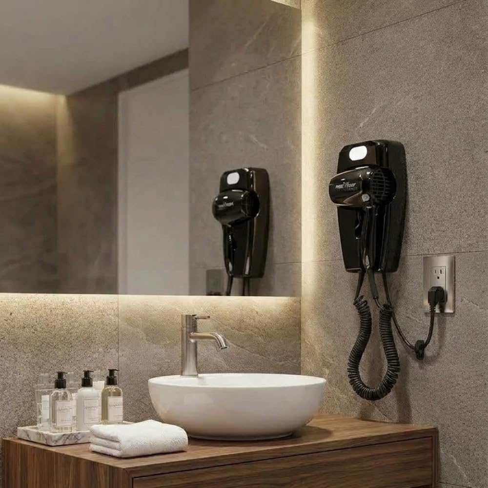 Wall-Mount Hair Dryer - Plug-in with Night Light - Black - JWM8CB